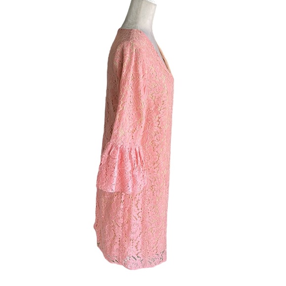 NWT JB by Julie Brown Pink Lace 3/4 Ruffle Bell Sleeve Shift Mini Dress - M - Picture 5 of 12